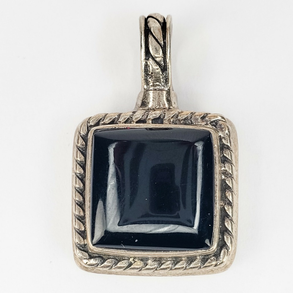 Sterling Silver 925 Pendant Lucite OS Black Square Large Bail‎ 925 Rope Border